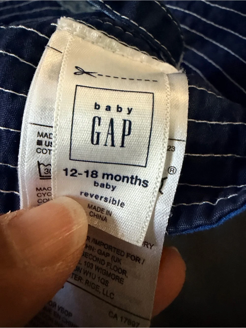 GAP Blue & White Geometric Infant Bucket Hat with Chin Ties